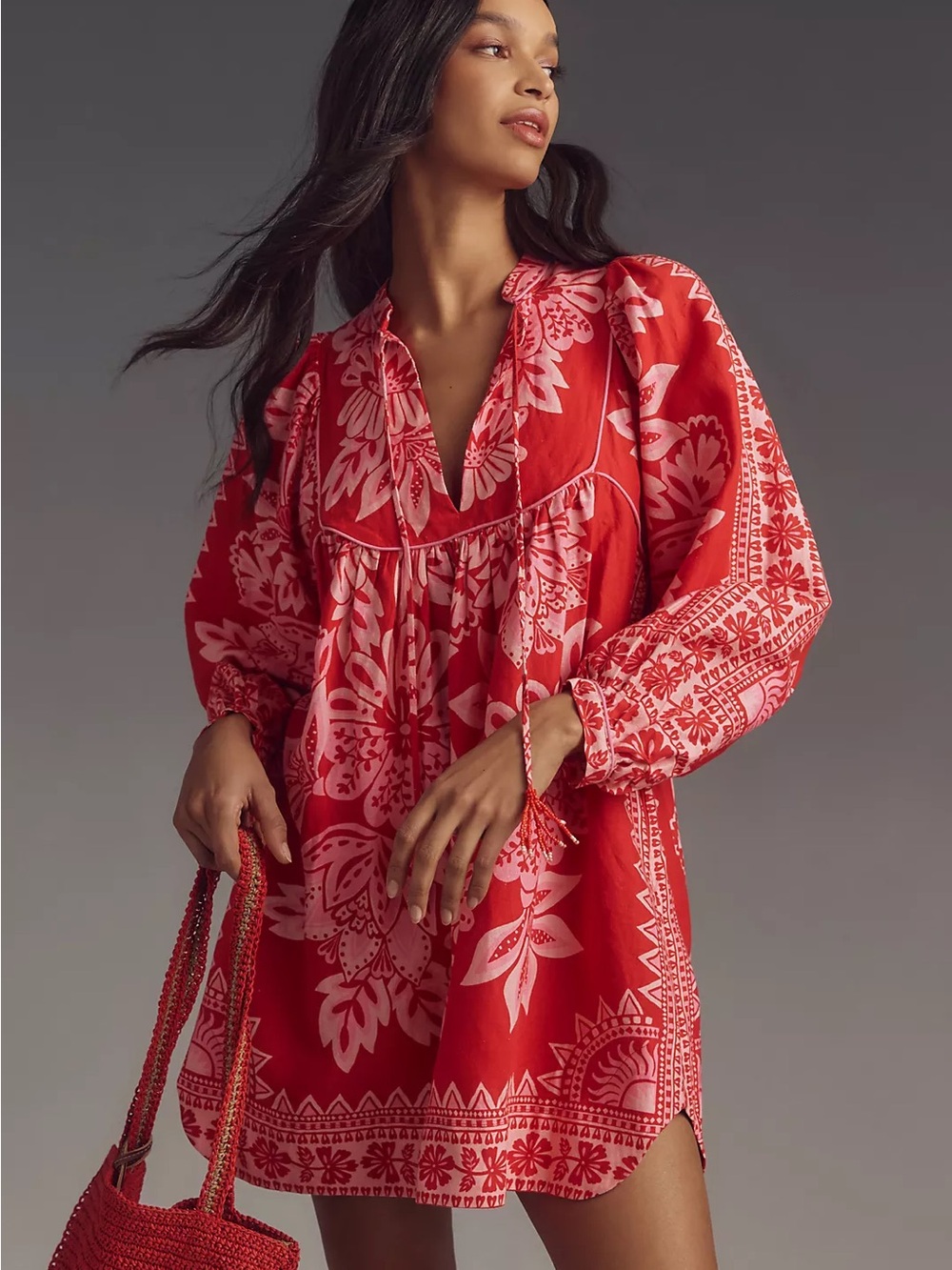 Farm Rio Farm Rio Flora Tapestry Long-Sleeve Mini Dress
